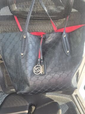 bebe Black Tote with Red Interior and Logo Charm Xlarge Sz